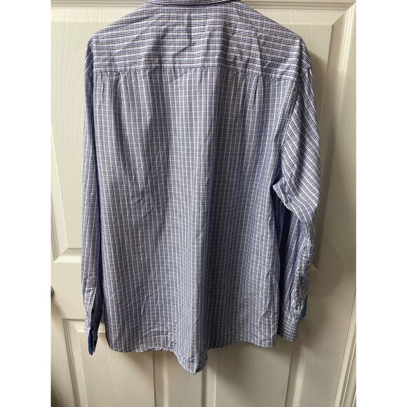 Fasso Ella Button Up Shirt Mens XL BLue Plaid Preppy Career Casual Travel Office - Picture 4 of 9